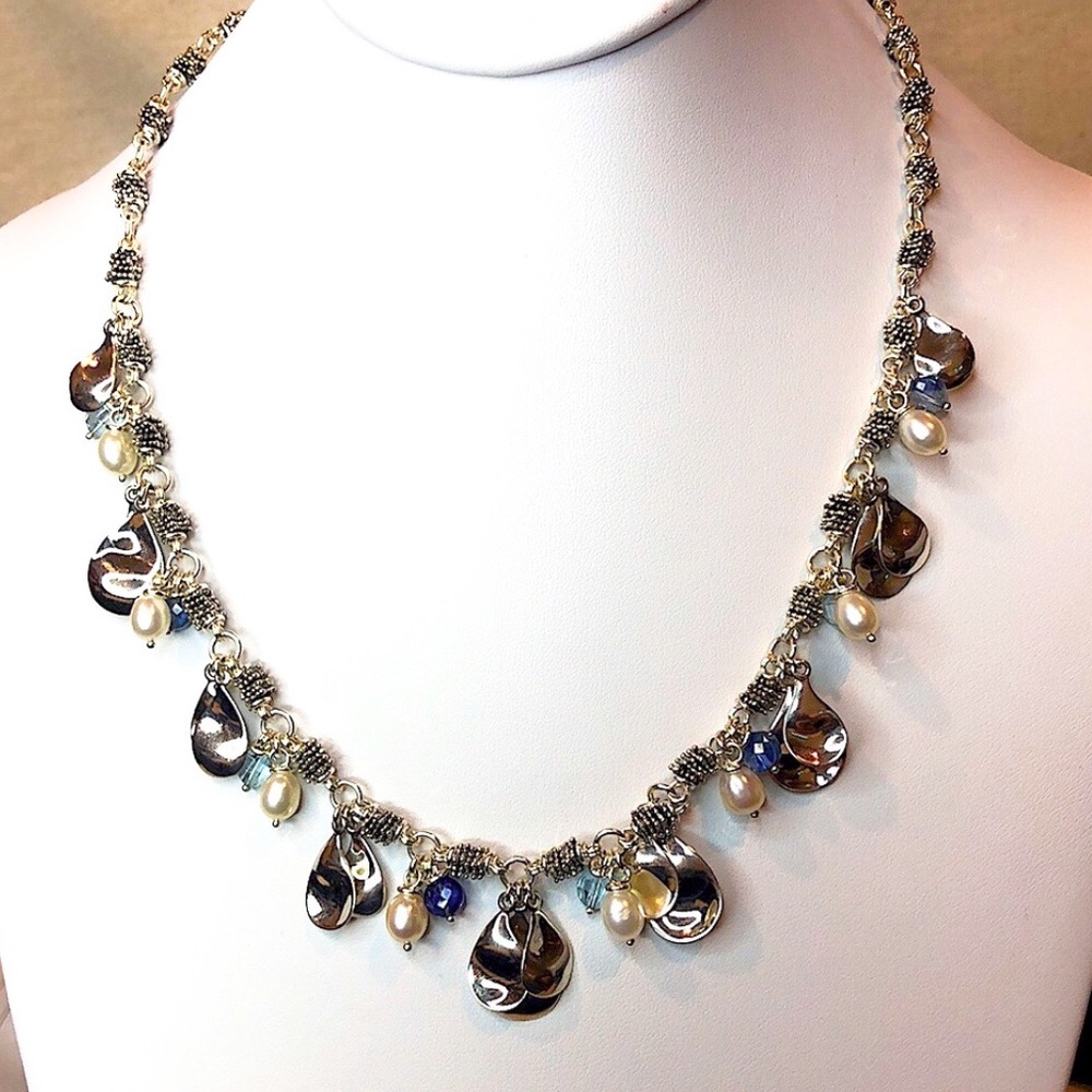 MICHAEL DAWKINS Starry Night Blue Topaz Cultured Pearl Sterling Silver Necklace